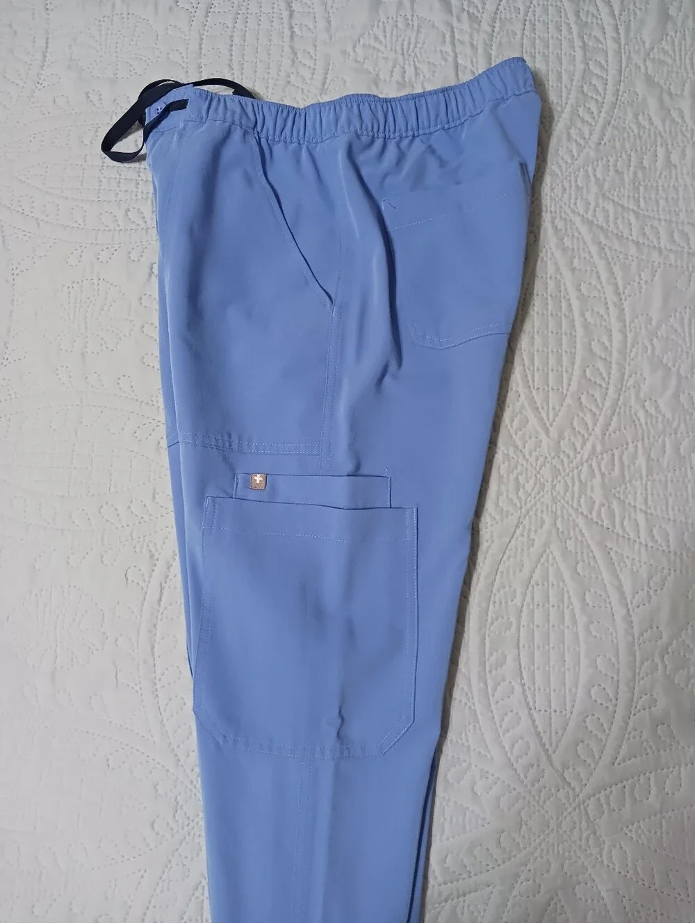 Figs XS Technical Collection Scrubs Pants Straight Leg Ceil Blue Cargo Pockets